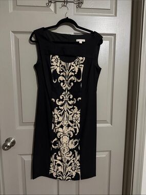 dressbarn Black Midi Dress with Cream Damask Panel
